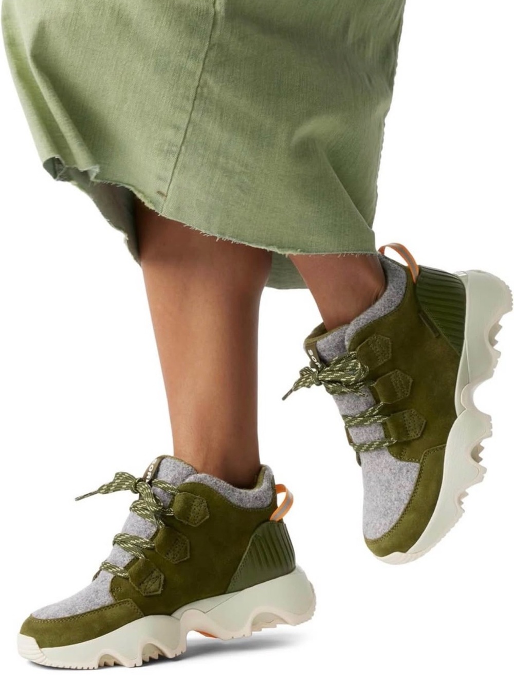Sorel Olive Green and Gray Mixed-Material Platform Sneaker